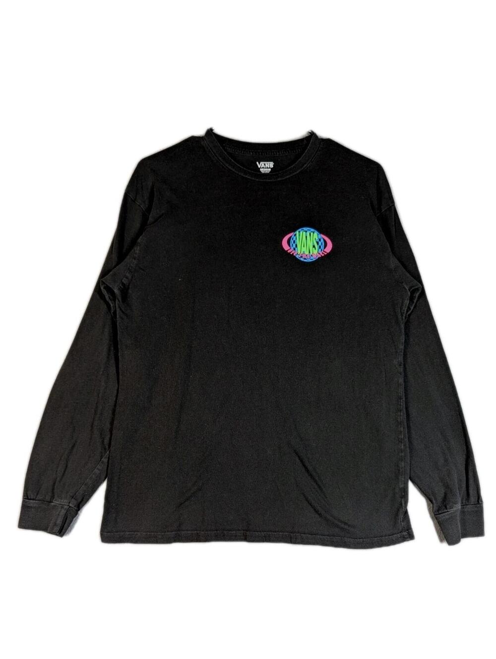 Vans Mens Medium Black Graphic Long Sleeve Shirt Skate Streetwear Logo Tee